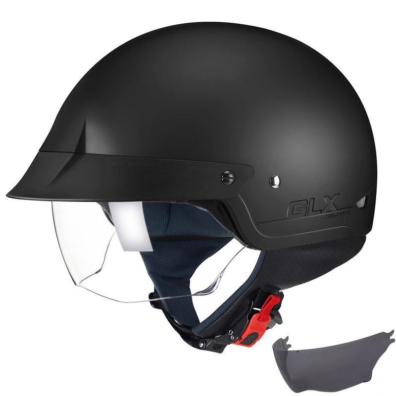 GLX M14 Open Face Motorcycle Helmet - Matte Black, X-Large - DOT Approved - Image 1